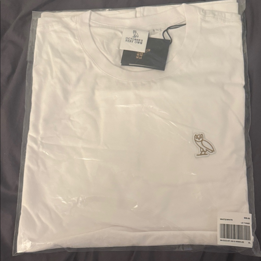OVO White Tee with Embroidered Owl